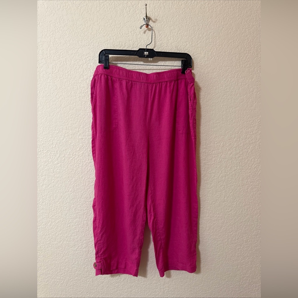 Emily Daniels Linen Blend Hot Pink Pull on Capris Pants Size XL Pockets Coastal